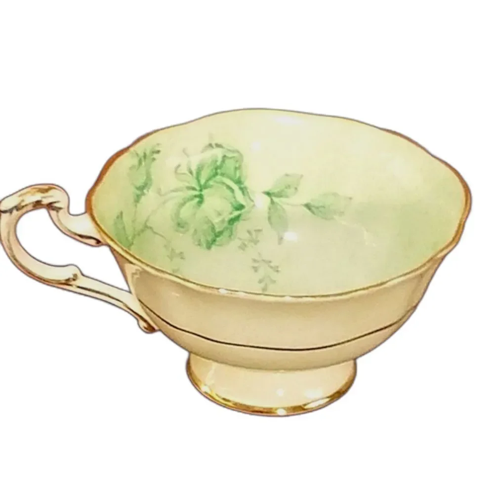 Vintage 1940s Paragon Double Warrant Bone China Green Cabbage Rose Cup & Saucer
